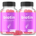 NutraChamps 无糖生物素Gummys 10000mcg [高概率] - 女性、男性和孩子的健康头发、皮肤和钉子 - 5000mcg in Each Gummy - Vegan hair Health 维他命补充剂 - Raspberry (2-Pack)