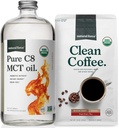 自然力量有机地面清洁咖啡 + 有机纯C8 MCT Oil Bundle — 100% C8 MCTs & Mold & Mycotoxin Free Coffee — 非GMO, Keto, Paleo,和 Vegan — 10 Oz Bag和32 Oz Glass Bottle