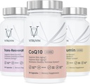 Vitruvin Beauty + 舒适包装 COQ10 200mg + 跨Resveratrol 500mg + Curcumin 500mg, Vegan, Non-GMO, Gluten-free, Gelatin-free. 健康皮肤,听觉,关节和大脑