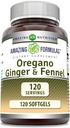 Oregano Oil 配有 Ginger & Fennel 补充品 120 Softgels 非GMO 美国制造