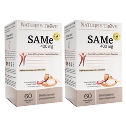 Nature's Trove SAM-e 400mg 120 肠内粘合胶囊(2盒,60) - Vegan, Kosher, Non-GMO, Soy Free, Gluten Free - Mood and Joint Comfort - Cold Form Blister 包装