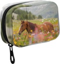 Fustylead Long Mane Horse in Colorful Flower Field Pill Organizer Case 配有Zipper 2 Times A Day for Vitamin and Supplement, 7 Day 旅行组织者药物案例
