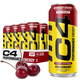 C4 能量碳化 零糖能量饮料 预工饮料 + Beta Alanine 午夜樱桃 16 Fl Oz(12包)