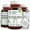 Natural Nutra No Flush Niacin,维生素B3 补充,帮助改善心血管健康,帮助改善皮肤纹理,促进更好的脑功能,帮助促进525 mg,100 capsules