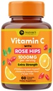 维生素C 1000mg 肉食补充剂 - 外力免疫支持 维生素C 饮食补充剂 玫瑰 HIPS 自然维生素C 抗氧化剂支持剂 Natural, Vegan, Orange Flavor - 60片
