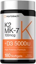 Horbäach 维生素 D3 K25,000 iu | 100mcg MK-7 复合体 | 180 Softgel Capsules | Non-GMO & Gluten 免费补充