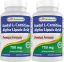 最佳天然乙酰L-Carnitine和Alpha Lipoic Acid 750 mg 120 Capsules(120个计数(包2))