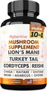 蘑菇增殖10x复合剂 - Lions Mane, Turkey Tail, Cordyceps, Reishi, Chaga, Maitake, Shiitake, Oyster 抽取蘑菇 - 记忆和焦点的新热带脑支持增殖剂