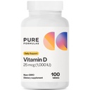 纯Formulas 维生素 D3 1,000 IU 25 mcg - Premium Vitamin D 健康骨骼形成,牙齿,心血管健康和免疫支持 非GMO - 100个计数片