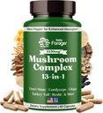 蘑菇综合症 Capsules, 13-in-1 蘑菇补充症, 狮子的玛恩, 瑞希, Cordyceps, & More, 推广焦点, 明亮, 记忆, 摘录补充症, 1个月供应, 60 个计数