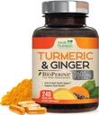 Turmeric Curcumin Supplement 2600mg - 有机姜和Turmeric,95% Curcuminoids, BioPerine Black Pepper for Best Acception, Nature's Vegan 联合支持,非GMO, Bottled in USA - 240 Capsules (英语).