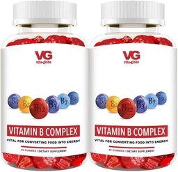 VITA GLOBE B 复合Gummy 维生素 - 草莓火焰与维生素C, Niacin, B6, B12 & Biotin 用于能源,心脏健康和大脑支持,120 Counter (Pack of 2).