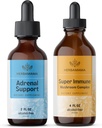 HERBAMAMA 肾上腺支持和超级免疫Mushrom Blend Kit - 液态肾上腺支持复合体包 2 fl oz & Super Immune Mushroom Drops 4 fl oz - Vegan,非GMO,糖和无酒精 - 2 pack