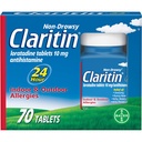 Claritin 24小时过敏医学,非醉药处方性强过敏治疗,Loratadine Antihistamine药片,70个计数