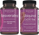 储量美,Resveratrol 250毫克,心脏和细胞健康抗氧化剂补充剂 30 Caps & Ubiquinol CoQ10 Stat - 支持心血管系统,能量水平和细胞健康 - 30
