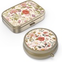 药丸组织者药盒 带有镜回转小药盒的药盒 Purse 或 Pocket Bronze Pill 或 Vitamins, Fish Oil, 补充品, 含有旅行礼物的药盒( 2PCS- Retro Red Flowers)
