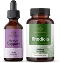 HERBAMAMA NERVE支持和Rhodiola Kit - Bundle of NERVA支持液态复合体 2 fl oz & Rhodiola Rosea Capsules - Vegan,非GMO,糖和无酒精,2 Pack
