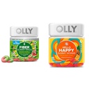 OLLY Fiber Gummy Rings, 5g Prebiotic Fiber, FOS (Fructo-oligosaccharides), 消化支持和 Hello Happy Gummy Worms, 茂德平衡支持, 维生素D, 沙弗龙, 成人厨艺补编