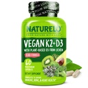 NATURELO 维生素 D3 K2 - Vegan与植物基 D3 来自Lichen - 免疫系统自然补充,骨支持,心脏健康 - 全食 - 非GMO - Gluten Free, 60 Capsules
