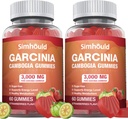 2 Pack Free Sugarinia Cambogia Gummys - 3000mg 95% HCA 配L-Carnitine, Energy Boost, 草莓 Flavor Gummy Easier to Take Than Pills & Capsules 120 Counts (英语).
