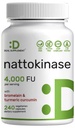 Nattokinase Supplement 4,000 FU Per Service, 240 Veggie Capsules – 日本纳托与布罗姆兰, Turmeric Curcumin & Black Pepper 复合体 – 消化酶和心脏健康 – 非GMO, Vegan