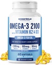 海洋蓝专业Omega-3,2100 配有维生素K2和维生素D3-60 计数 - 三强无鱼油Omega-3 配有环保局,DHA & DEA - 野生抓捕 - 橙色Flavor, 30名服役者