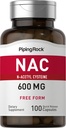 Piping Rock NAC 补充 N-Acetyl Cysteine → 600mg → 100 Capsules → 100 Capsules → Free Form Pills → Non-GMO, Gluten 免费补充