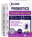 Bio360 儿童priobiotics - 15 Strains & 5亿 CFU 支持大脑,Immune和消化健康 - 儿童 Probiot Chewable 为Gut & Conspitation, Mixed Berry Flavor, 30 Counter