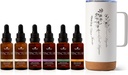 植物治疗总皮革包包括有机阿斯瓦甘达、亚洲金森、Echinacea Blend、长老莓、柠檬浆、Turmeric和Travel Mug的30毫升