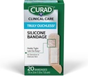 CURAD Truly Huelles!~ Silicone Bandages, . 75" x 3", 用于敏感或精致的皮肤, 弹性纤维, 保护碎屑, 切和烧, 20个计数