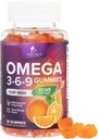 Omega 3 6 9 Gummys - Vegan Omega 3 补充 Gummy - 基本脂肪酸油 369 复合心脏支持和大脑支持 女性,男性和怀孕,无鱼非GMO,橙色裂纹 - 60 Gummys