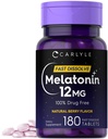 Carlyle Melatonin 12 mg 快速溶解 180 片 = 药物自由 = 天然 Berry Flavor = 蔬菜,非GMO, Gluten Free