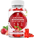 Creatine Monohydrate Gummys for Men & Women, Chewables Creatine Monohydrate for Muscle strong, 肌肉建构器, 能量靴, 无糖, Vegan, 草莓 Flavor- 60 Count