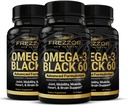 FREZZOR Omega 3 Black for Joint Care & Comfort - 新西兰绿色浸泡贻贝油盖;53x 具有UAF1000+超强抗氧化剂的更高可能性,无鱼类余味,60 Counter (Pack of 3)