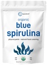 有机蓝螺旋藻粉(Phycocyanin extract),60种服务-无鱼味,100%来自蓝绿藻的Vegan蛋白,天然光霉素食品配色用于平滑,烘焙,饮料和烹饪