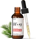 露米 维生素 D3 K2 MK7 w 棕榈 MCT 油 - 10000 IU D3,200 mcg K2 MK7-60ml  Liposomal 吸附亚语液滴 - 非GMO, Vegan, 不受味液 - 月供应 - 2 Fl Oz