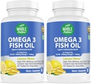 Omega 3 鱼油补充剂,最大强度2400 mg Omega-3,1440mg 鱼油,EPA和DHA 脂肪酸,心脏,大脑和免疫支持男女. Natural Lemon Flavor, 120ct (2)