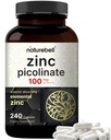 高活性锌 Picolinate 100mg - 240 capsules,用于免疫支持和皮肤健康的锌的生物可用形式 - 非GMO和Gluten