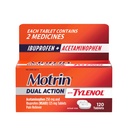 与Tylenool、Ibuprofen和Acetaminophen快速作用的双重动作对小伤痛和疼痛的缓解,Ibuprofen(NSAID)125 mg和Acetaminophen 250 mg,120 ct