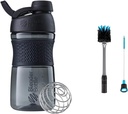 BlenderBottle SportMixer Shaker Bottle Perfect for protein Shakes and Pre Workout, 20-Ounce, Black & 2-in-1 Shaker Bottle and Straw Cleanning Bruw, 1 Pack, Gray 20-Ounce, Black & 2-in 1 摇摆瓶和草丛清洗刷, 1 Pack, Gray