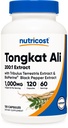 营养成本Tongkat Ali 1000mg 120 Capsules - 配有Tribulus Terrestris和生物牡蛎、蔬菜瓶、Non-GMO、Gluten Free、Potent 提取器