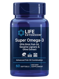 生命延伸 Super Omega-3 EPA/DHA 鱼油,芝麻 利格南和橄榄提取 – 心脏健康,脑健康,炎症健康支持,胆固醇健康支持,无胶,非GMO,60软胶