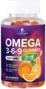 Omega 3 6 9 Gummys - Vegan Omega 3 Supplement Gummy - 基本脂肪酸油 369 复合心脏支持和大脑支持 女性,男性和怀孕,无鱼非GMO,橙色裂纹 - 120 Gummys