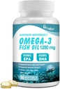Omega 3 鱼油补充剂,Triple strenge Omega 3 营养补充剂,配有650mg EPA 450mg DHA Pervice - Brain, Eye, Heart and Immune Health Support - 90 Softgels (45 Servi)