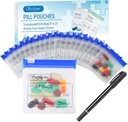 Serfeymi 32 Pcs Zippered Pill Pouches 组织者 塑料袋 3 X 3英寸 1 200万个自封 带有幻灯片锁可写标签 透明旅行药品 存储袋 和 1 Pc Marker-蓝色