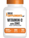 Bulk Assupports.com 配有锌卡普勒斯的维生素C - 维生素C 1000mg & Zinc 15mg,用于Immune支持 - Vegan,每役2卡普勒斯,360 Veg Count (Pack of 1).