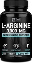 Zeal Naturals L Arginine 3000mg Capsules (150个平板电脑 + 1000mg) 支持肌肉生长、血管功能和能量的最大剂量L-Arginine 氮氧化物补充剂 - 氮氧化物助推器