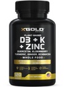维生素D, K2, K1, 锌, u,  Elder, 草莓, Turmeric, Ginger & Echinacea 全食补充8 in 1-D3, 5000 IU Plant of Lichen, Vitamin K (K2 MK7, MK4, K1), D3 K2 维生素 - 120 Capsules