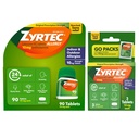 Zyrtec 24小时过敏药片、室内和室外过敏药片,配有10毫克Cetirizine 氢氯胺,1号、90厘米瓶和3号、1厘米旅行包