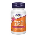 Now 食品补充品,Mega D-3 & MK-7配有维生素D-3 & K-2,5,000 IU/180 mcg,骨干和心血管支持*,60 Veg Capsules